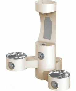 Elkay Outdoor Wall Mount Bi-Level Drinking Fountain and Bottle Filling Station in Beige