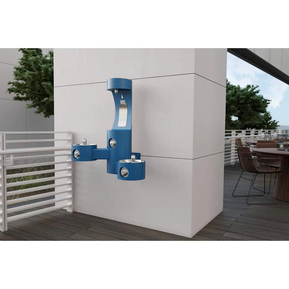 Elkay Outdoor Wall Mount Bi-Level Drinking Fountain and Bottle Filling Station in Blue - Image 2