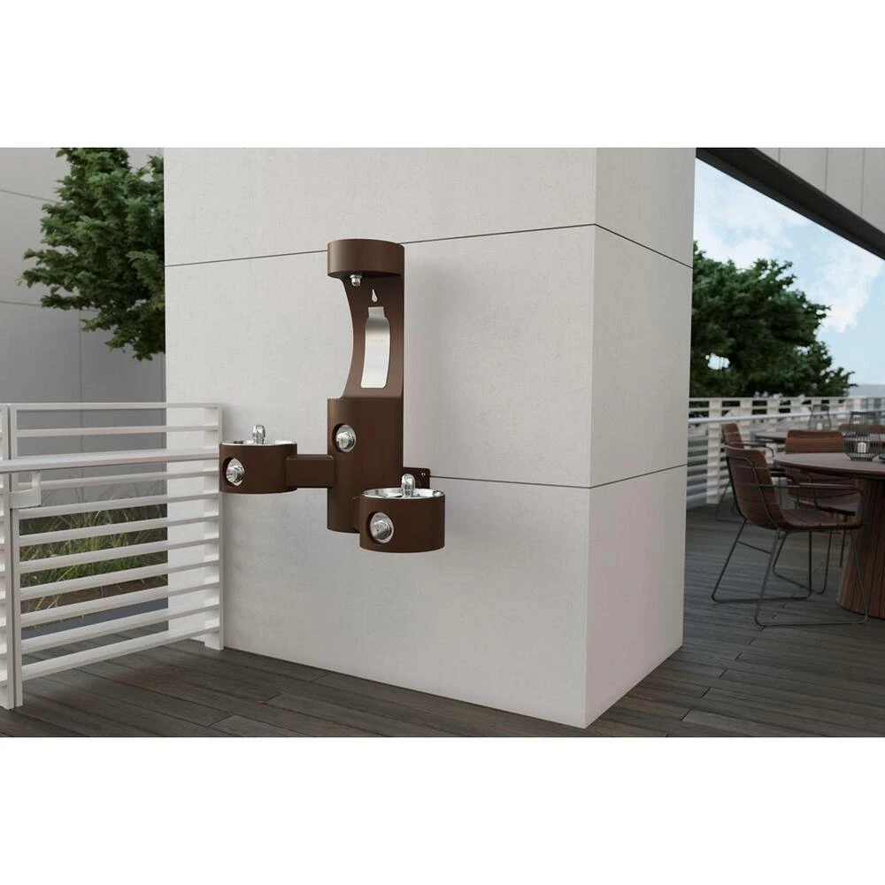 Elkay Outdoor Wall Mount Bi-Level Drinking Fountain and Bottle Filling Station in Brown - Image 2