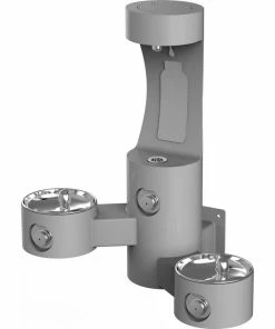 Elkay Outdoor Wall Mount Bi-Level Drinking Fountain and Bottle Filling Station in Grey