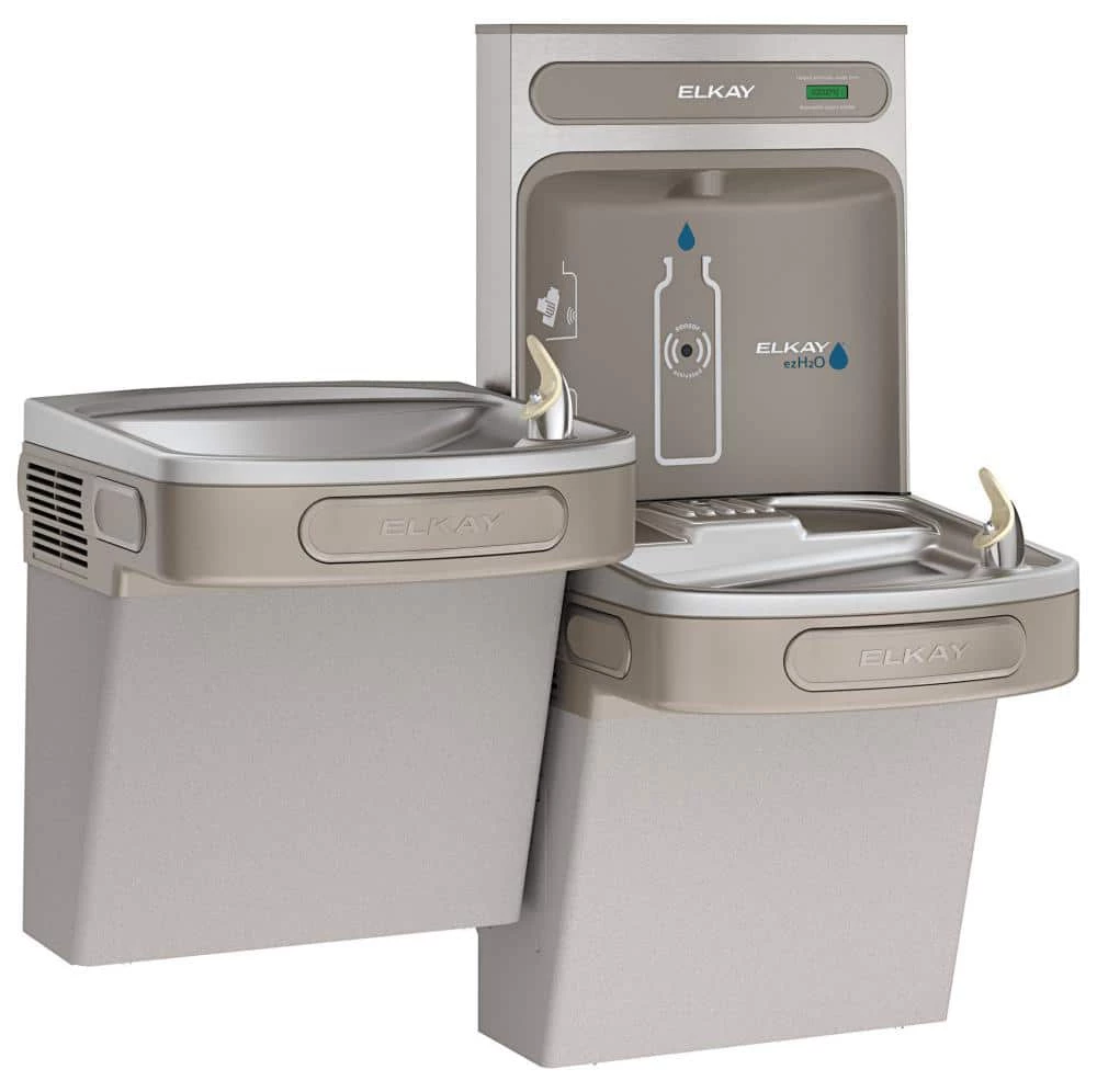 Elkay EZH2O® 8 gph Bi-Level Wall Mounted Drinking Fountain and Hands Free Bottle Filling Station in Light Grey Granite