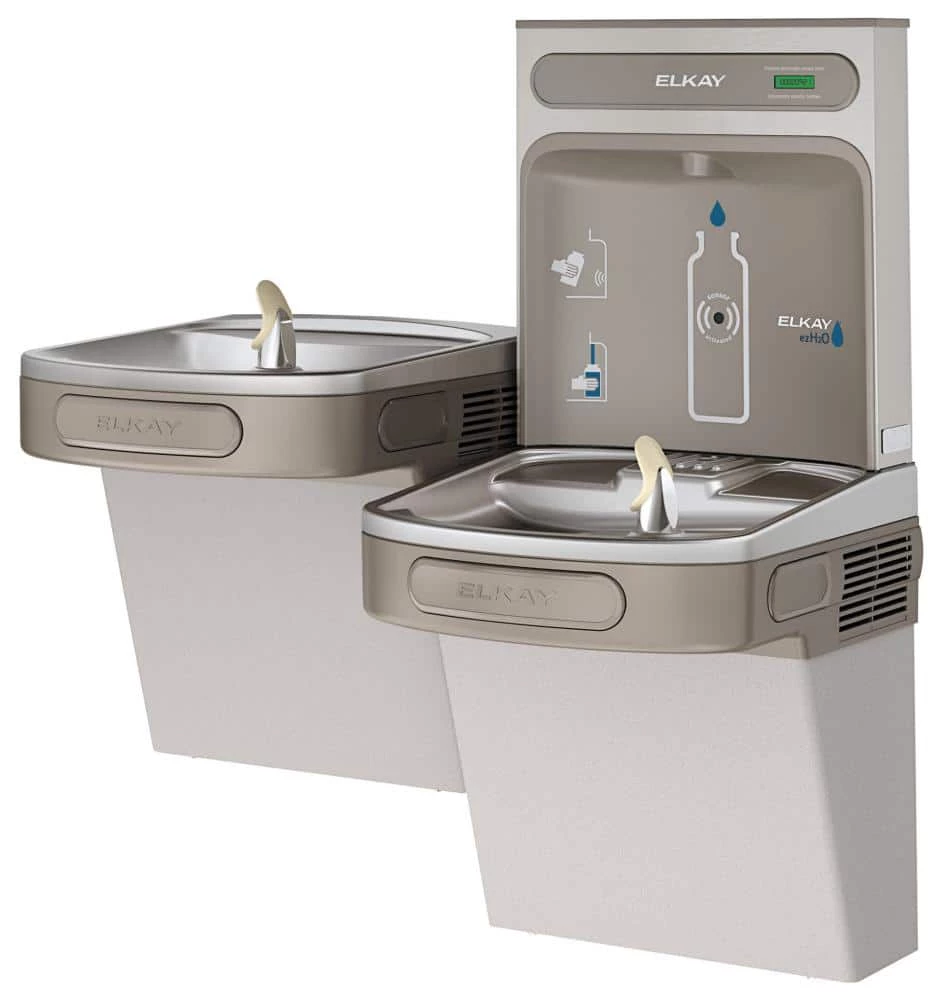 Elkay EZH2O® 8 gph Bi-Level Wall Mounted Drinking Fountain and Hands Free Bottle Filling Station in Light Grey Granite - Image 2