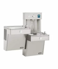 Elkay EZH2O® Wall Mounted Indoor/Outdoor Bi-Level Drinking Fountain and Bottle Filling Station with Cooler and Vandal Resistant Bubbler in Stainless Steel