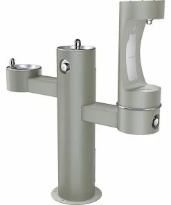 Elkay Outdoor Floor Mount or Freestanding Stainless Steel Outdoor Tri-Level Pedestal Bottle Filling Station in Grey