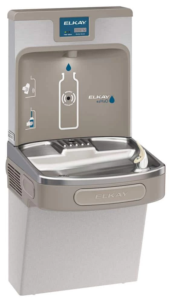 Elkay EZH2O® Wall Mounted Drinking Fountain and Hands Free Bottle Filling Station with Single Cooler in Light Gray Granite Vinyl Clad Steel