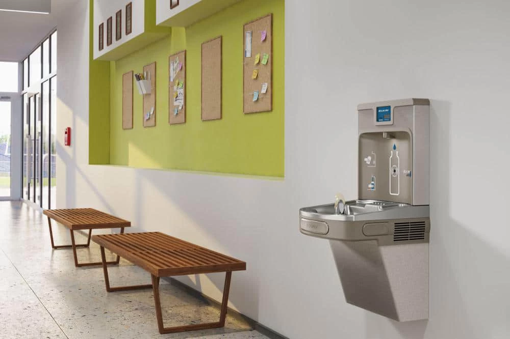 Elkay EZH2O® Wall Mounted Drinking Fountain and Hands Free Bottle Filling Station with Single Cooler in Light Gray Granite Vinyl Clad Steel - Image 2