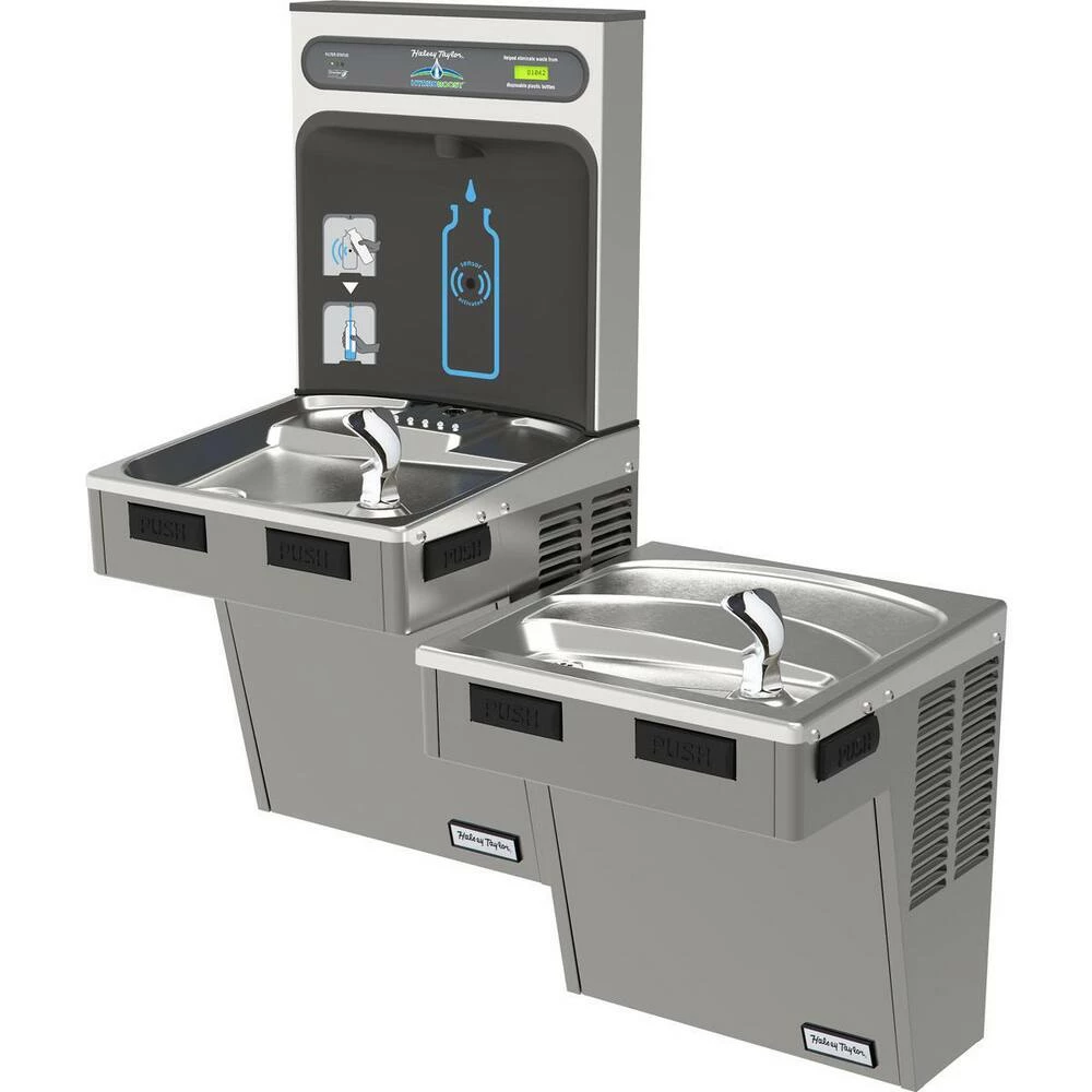 Halsey Taylor HydroBoost® 46-1/16 in. 8 gph Bottle Filling Station with Bi-Level Green ADA Cooler in Platinum Vinyl